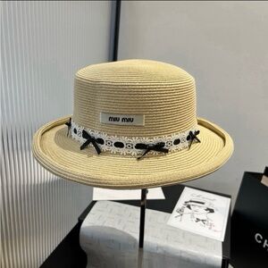 Miu Miu Tan Hat with Black Accents
